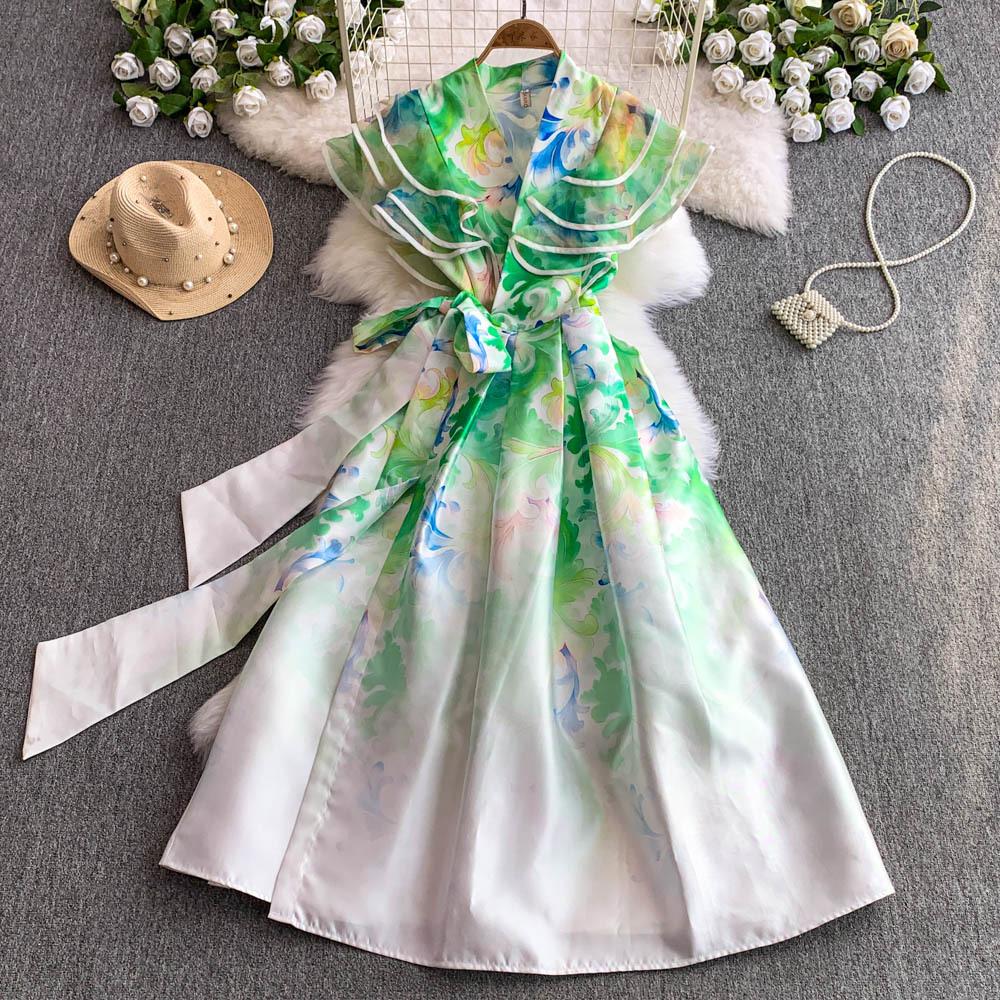 Rochii Lungi Elegante cu Imprimeu Floral Femei Vară Vacanță Mânecă cu Volane Dintr-o Bucată Petrecere Vintage Retro Rochii de Seară