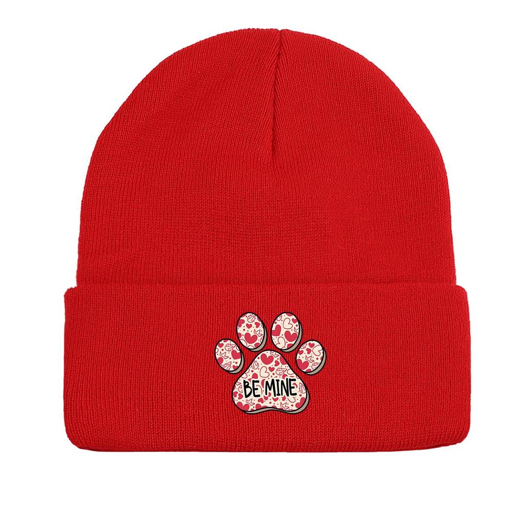 Dog Cat Paw Print Heart Knit Hat Beanie, Valentine's Day "XOXO LOVE KISS", Cozy Stylish Knitted Cap Beanie