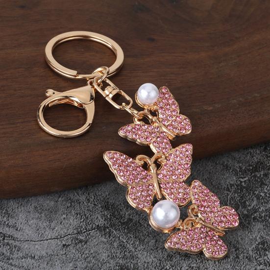 Keychain Pendant Rhinestones Inlaid Imitation Pearls Butterfly Charm Key Holder Car Bag Charm Small Accessory