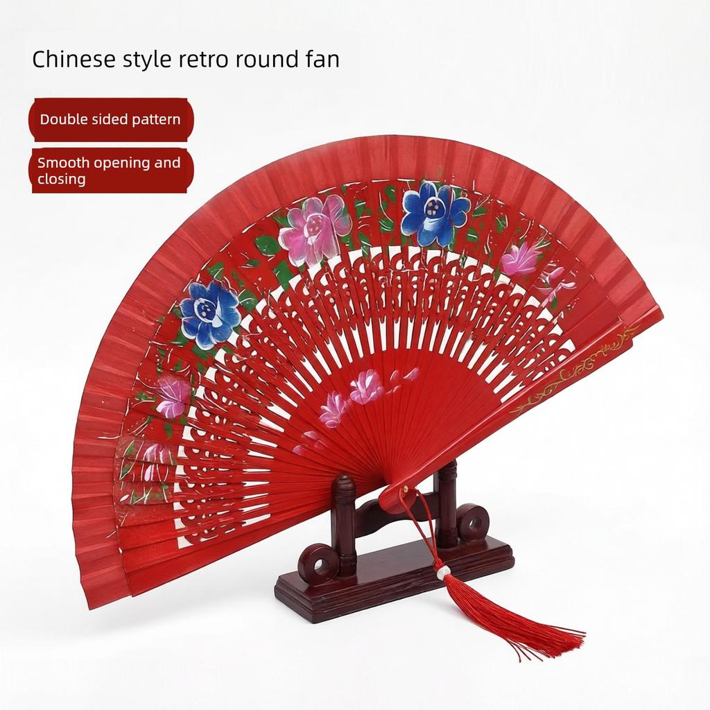 Double-Sided Easy-To-Open Folding Fan, Group Cheongsam Retro Fan, Catwalk Dance, Bright Red Model Dance Fan, Chinese Style