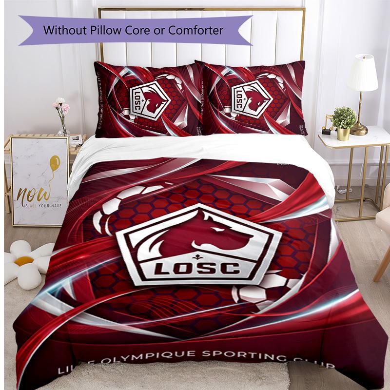 LOSC Lille FC Printed 3PCS Bedding Set Breathable Duvet Cover with Pillowcases Decorative Bed Linen for Bedroom Home