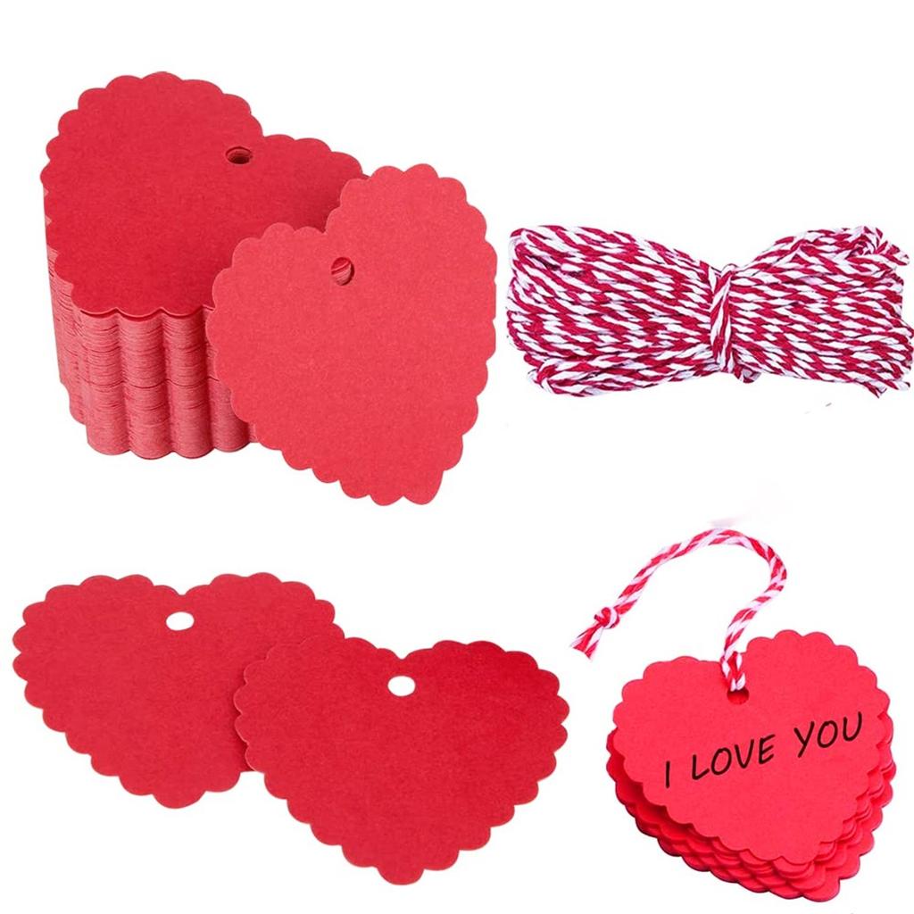 100 Pcs Tags Valentine Gift Tags Heart Cutouts Shaped Kraft Paper Tags With 300 Feet String For Valentine's Day Mother's Day Wedding Party