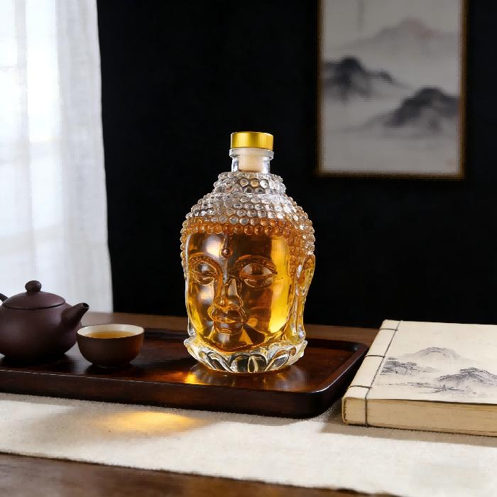 750ML Buddha Head Decanter Lead-Free Crystal Wine Glass Hand-Blown Whiskey Red Wine Glass Pitcher for Juice Ice Water