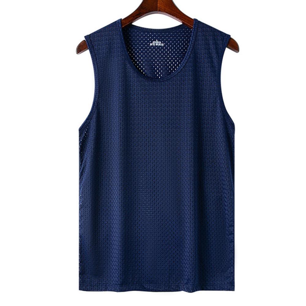 2026 Men Tank Tops Mesh Hollow Out Solid O-Neck Sleeveless Streetwear Male Vests Transparent Summer Fashion Men Clothing