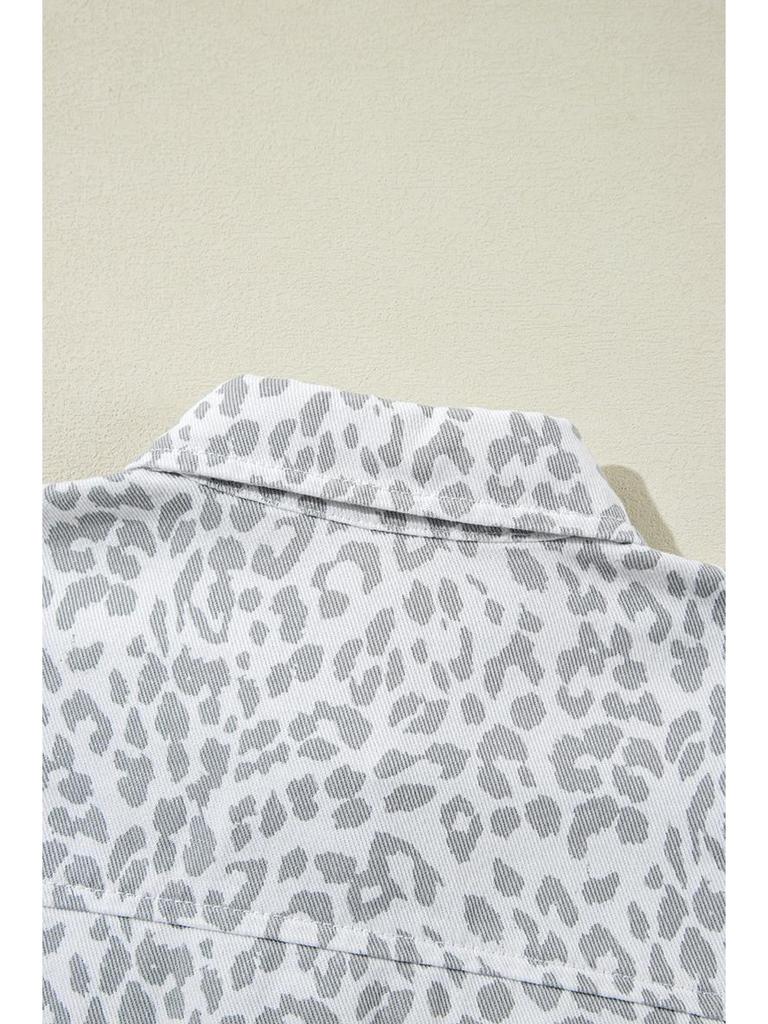 Shi Ying Women's 2025 Leopard Print Lapel Denim Jacket - Trendy European & American Winter Outerwear.