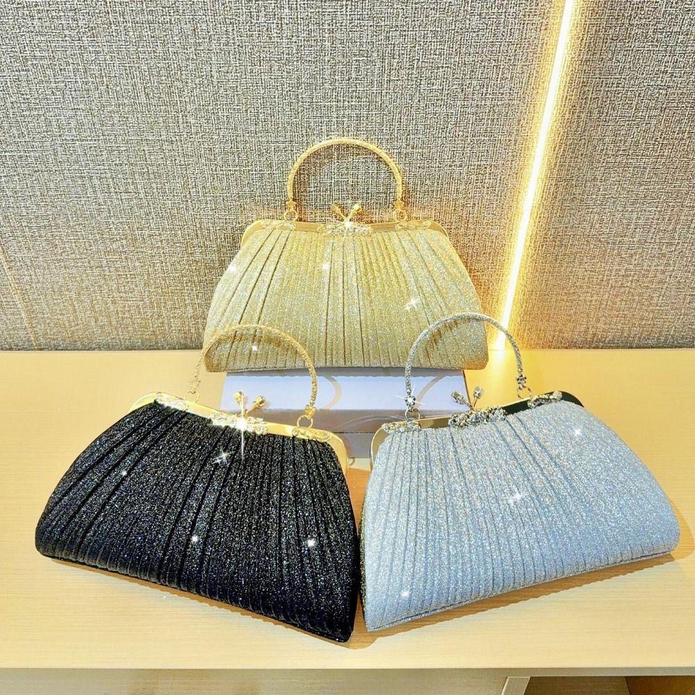 Pleated Evening Banquet Bag Large Capacity Ladies Clutch Bag Mini Shell Pattern Handbag  Women