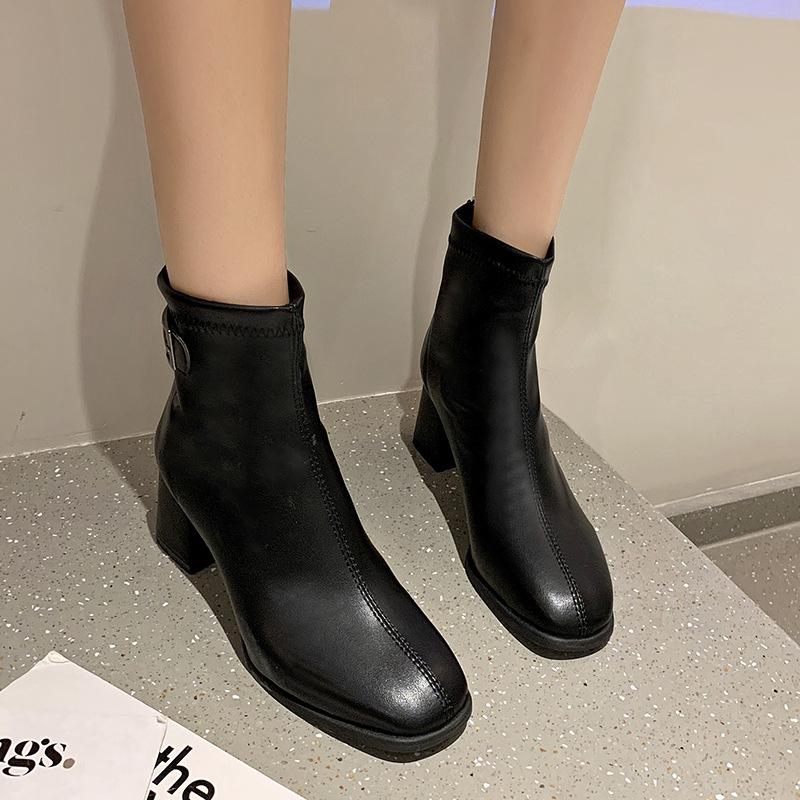 White High-heeled Short Boots Women's Autumn and Winter Square Toe Women Ankle Boots 2024 New Fashion Chelsea Boot for Woman