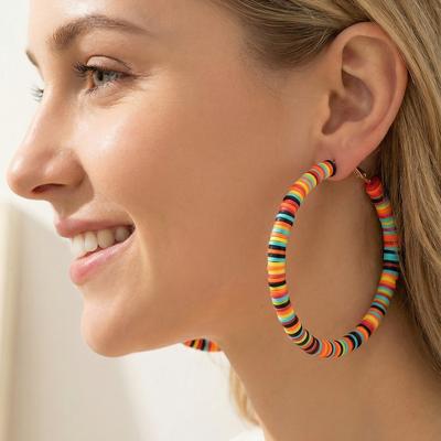 European and American Bohemian Simple Big Round Earrings Niche Earrings, Geometric Color Handmade Pottery Earrings