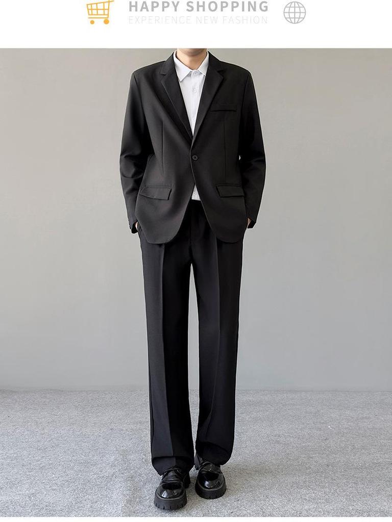 Korean Trendy Black Suit Set for Men: Stylish, Handsome, Slightly Mature Formal Wear