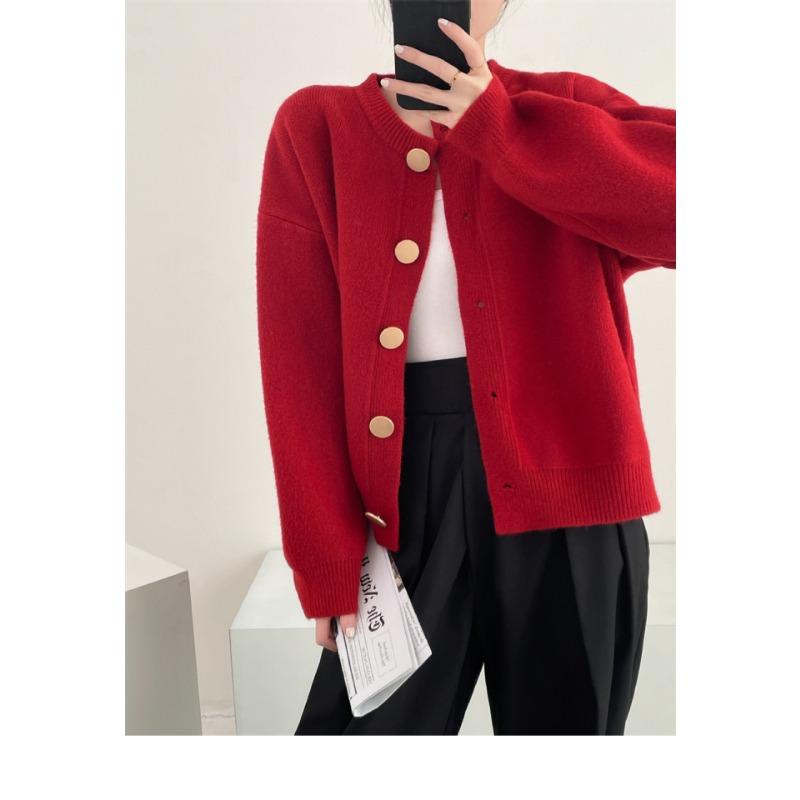 Fashion casual single-breasted knitted cardigan top women's simple and versatile loose and thin sweater jacket