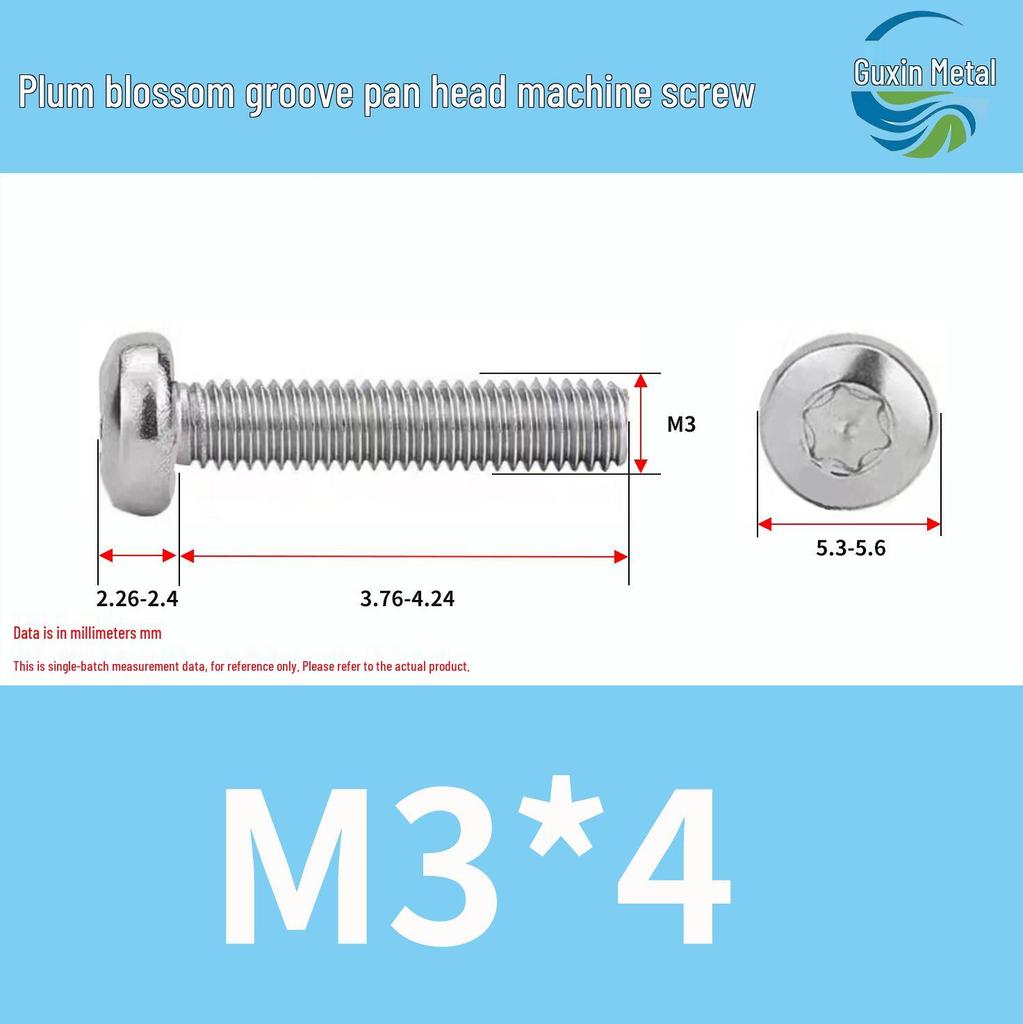 304 Stainless Steel Pan Head Torx Machine Screw, GB2672, M2-M, Without Collar