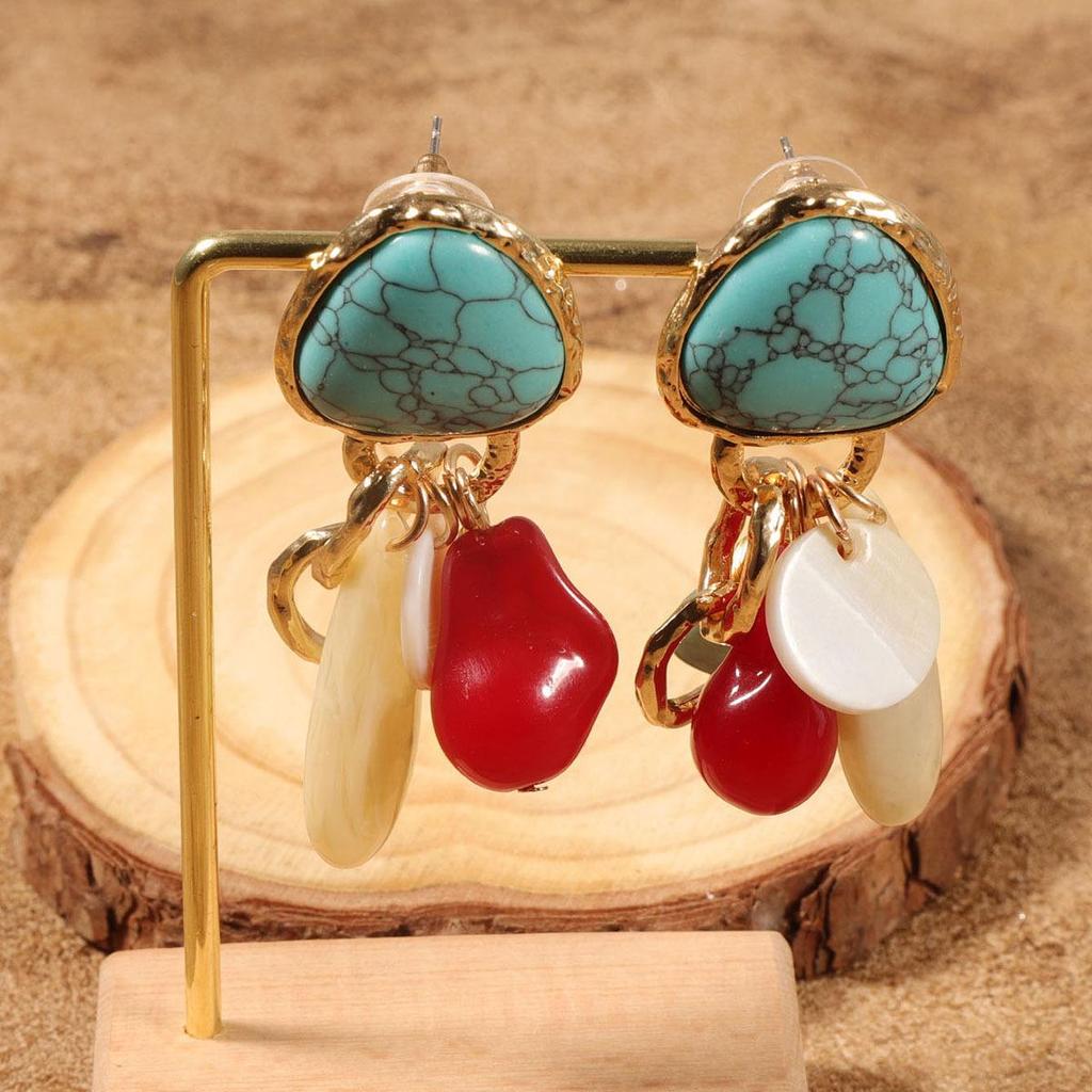 Boucles d'oreilles pour femmes, style rétro ethnique, tendance, formes irrégulières colorées, perles et diamants, perles personnalisées, bijoux de niche