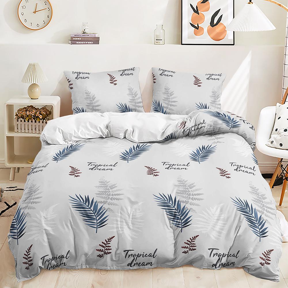 Three-Piece 3D Quilt Cover Plant Leaves Simple Wind Kit Bedding