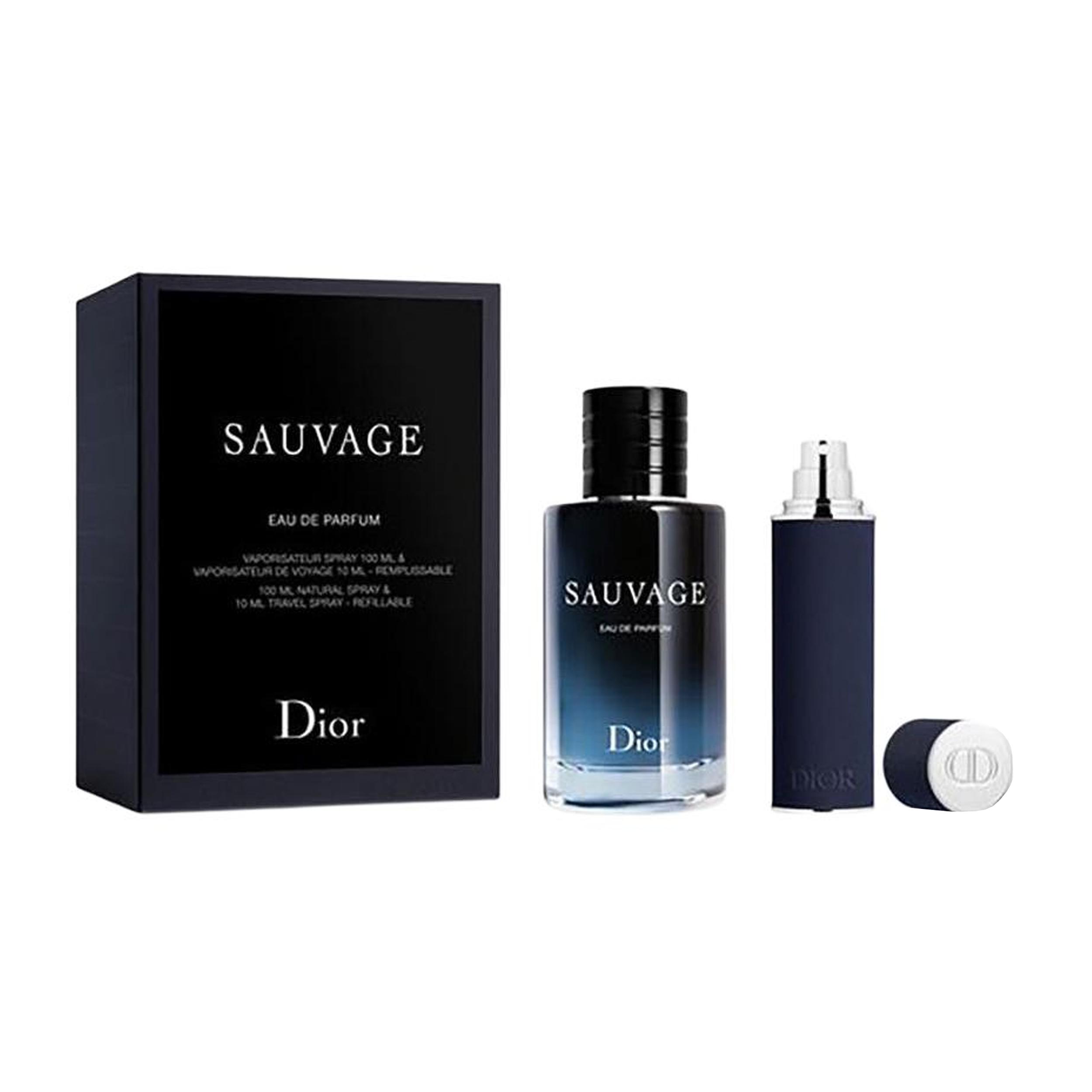 Dior Sauvage Set Eau de Parfum and Travel Spray, 100ml Natural Spray & 10ml Travel Spray -Refillable Sauvage Perfume 100ml + Travel Perfume Spray 10ml