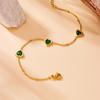 18K Gold Plated Green Heart Charm Bracelet, Dainty Emerald CZ Link Bracelet for Women, Elegant Jewelry