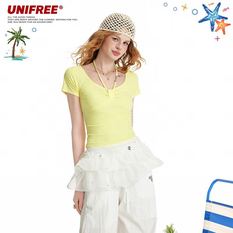 UNIFREE Trendy Pleated Slim-Fit T-Shirt S