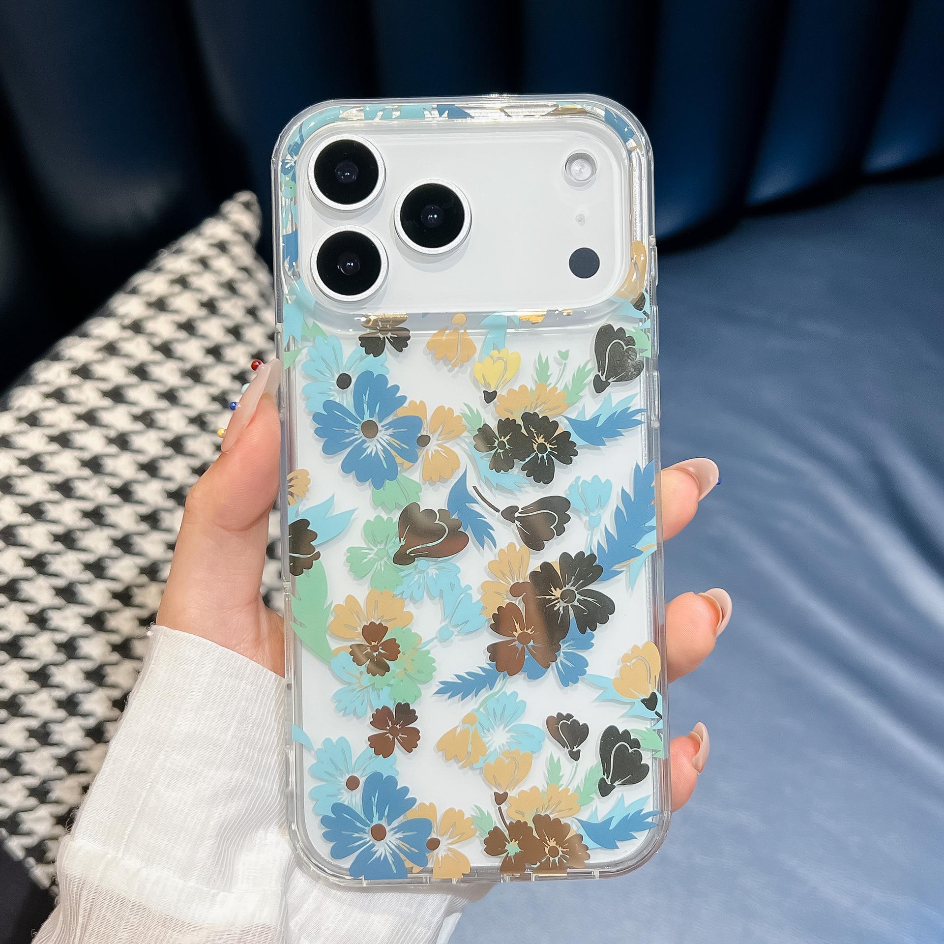 Apple 17 ProMax Floral Phone Case – Full-Coverage Aesthetic Design for Two-in-One Protection iPhone 14