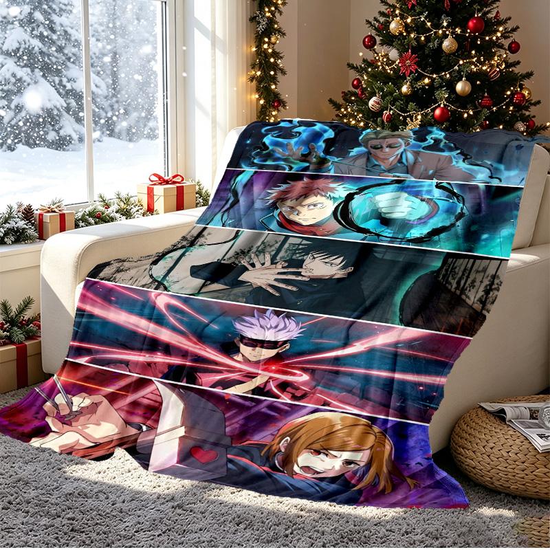 Jujutsu Kaisen Muster Decke für Heimdekoration, Bett, Sofa, Autoreise, Camping, Geeignet für alle Jahreszeiten, Geburtstags-Weihnachtsgeschenk