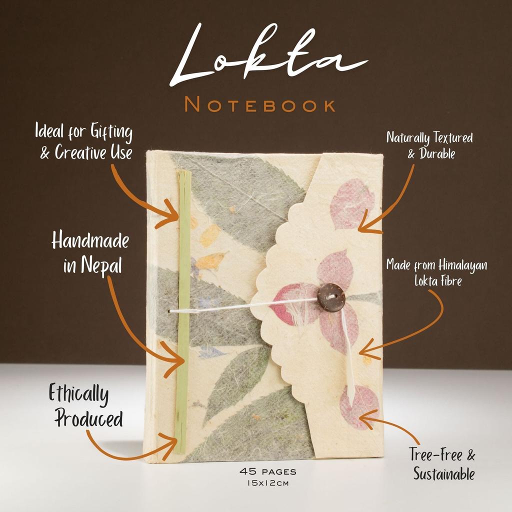 Pressed Bougainvillea Lokta Journal, Handmade in Nepal 15x12cm