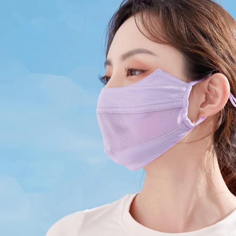 Ice Silk Mask For Women Thin Mesh Breathable Mask Summer Sunscreen Face Scarf Outdoor Cover Hiking Riding Running Sport Mask