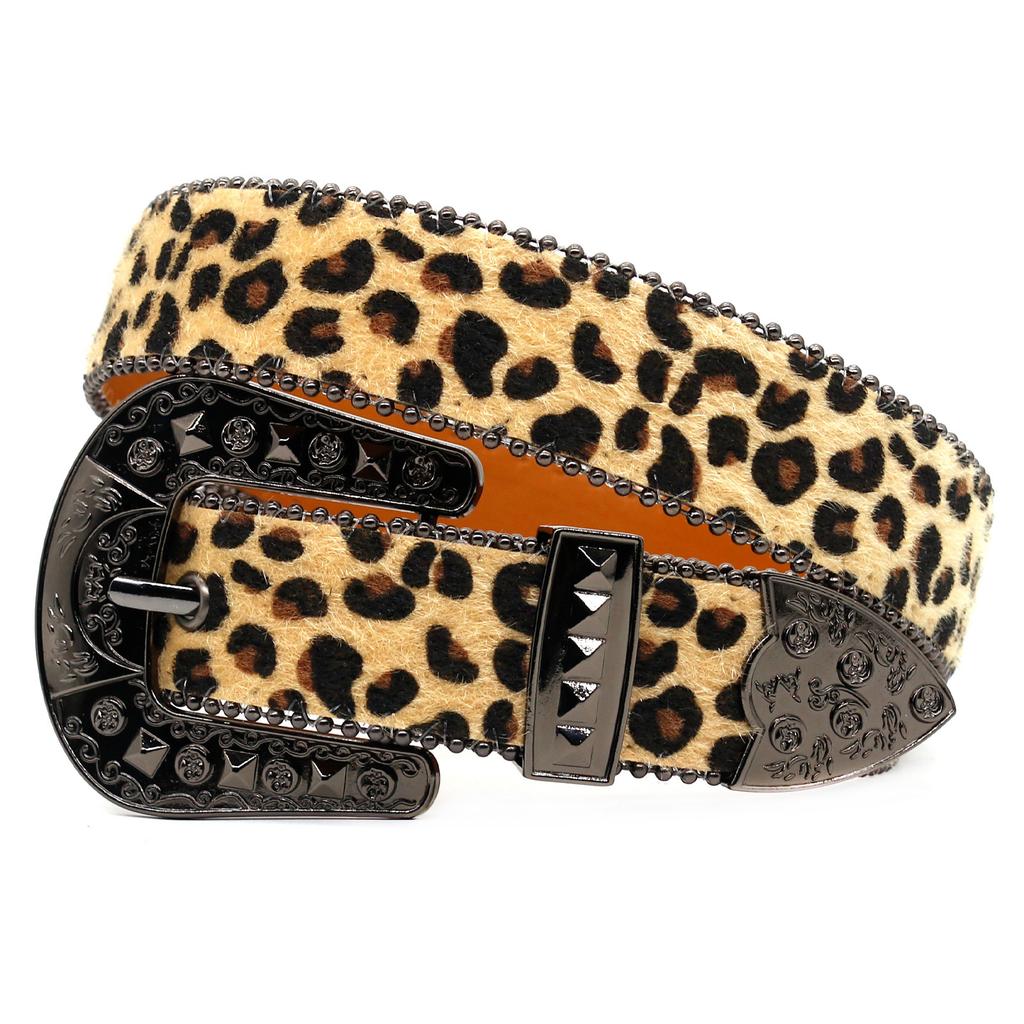 Rhinestones Buckle Leopard Belt for Women Men Eye Catching Pants Belt Waistband Female Aesthetic PU Belt Waist Ornament