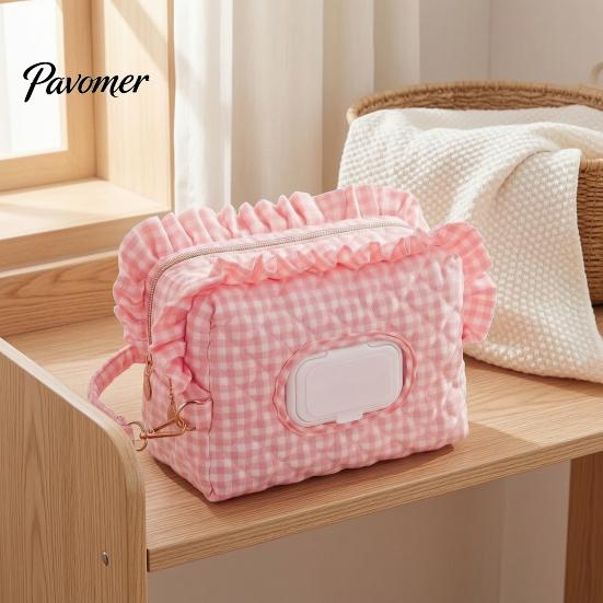 Travel Stroller Storage Bag Quilted Diaper Wipes with Hanging Strap, Dual Compartment Zipper Large Capacity Baby Portable Bag, Dispenser for