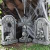 Spooky Holiday Exterior Decor Halloween Skull Tombstone, Stone Look Retro Gothic Resin Creepy Cemetery Scene Ornament Crow Gravestone for Outdoor
