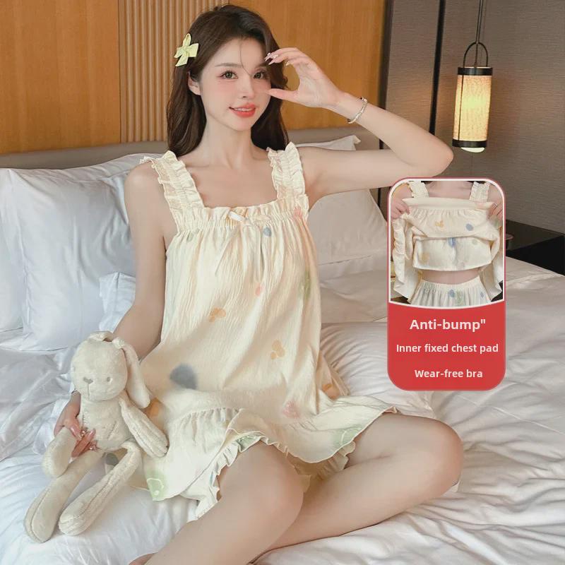 

Женские летние шорты на лямках в сказочном стиле с нагрудными вкладышами - Легкий облачный хлопок, Сладкие и милые, Идеально подходят для домашней носки XXL: Extra Extra Large