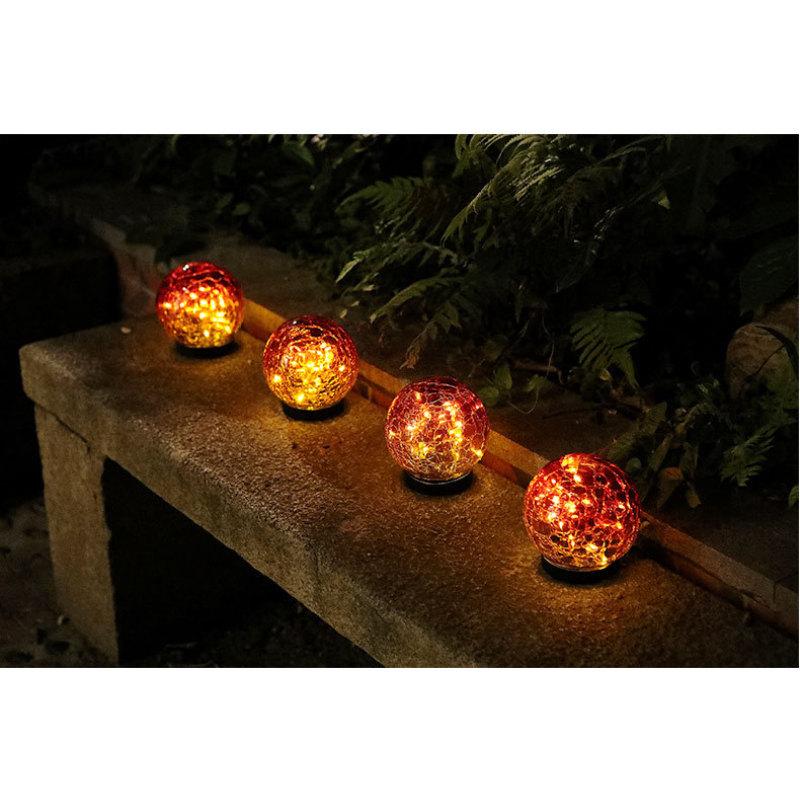 Solar Gradient Red Crackle Globe Light Outdoor Waterproof Garden Light Patio Decoration Lawn Light Glass
