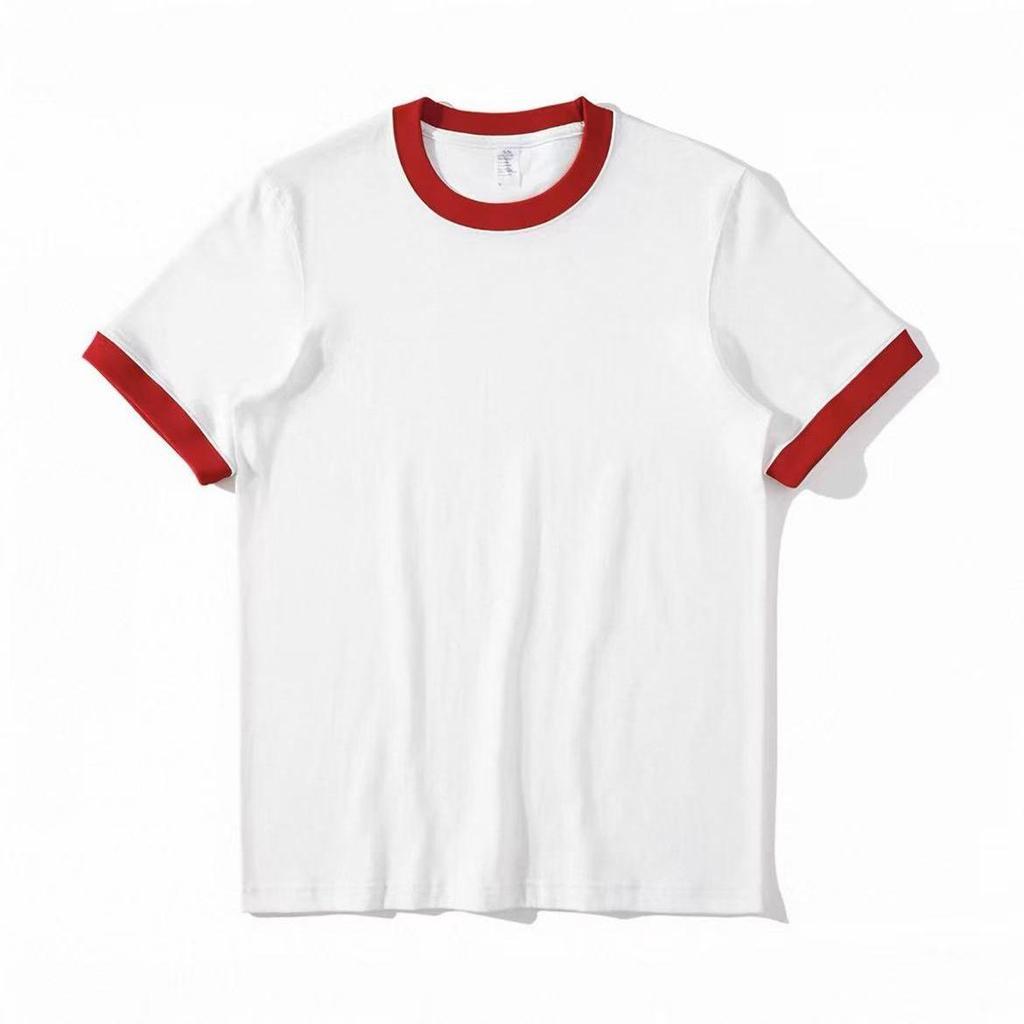 "270g Retro Bavlněné Tričko s Kontrastní Barvou, Kulatý Výstřih, Unisex Krátký Rukáv"