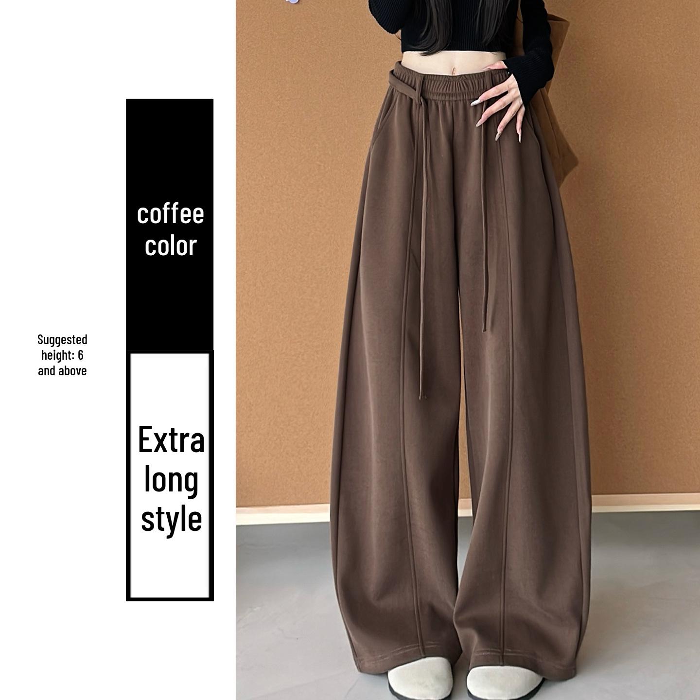 

Dark Grey Women s High-Waisted Fleece-Lined Wide-Leg Cropped Pants, Autumn/Winter 2025 Style, Drapey Lazy Banana Pants. XL