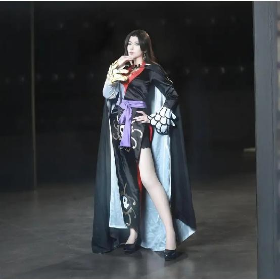 Anime Boa Hancock Cosplay With Cloak Boa Dress Costume Sailor Suit Boa Hancock Cosplay Costume Custom size Black Dress Earrings