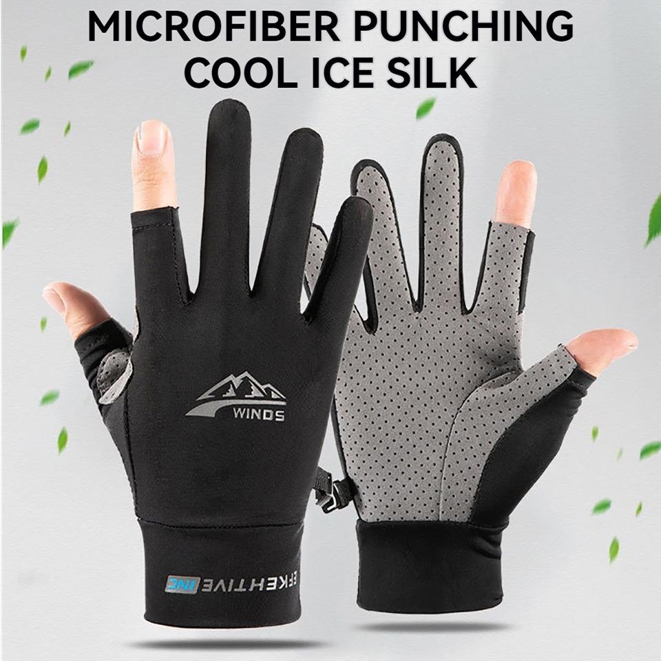 1 Paar Sommer-Eisseidenhandschuhe Atmungsaktiv Schnelltrocknend Dünn Zwei-Finger-Handschuhe Outdoor Radfahren Fahren Rutschfest Sonne Angeln
