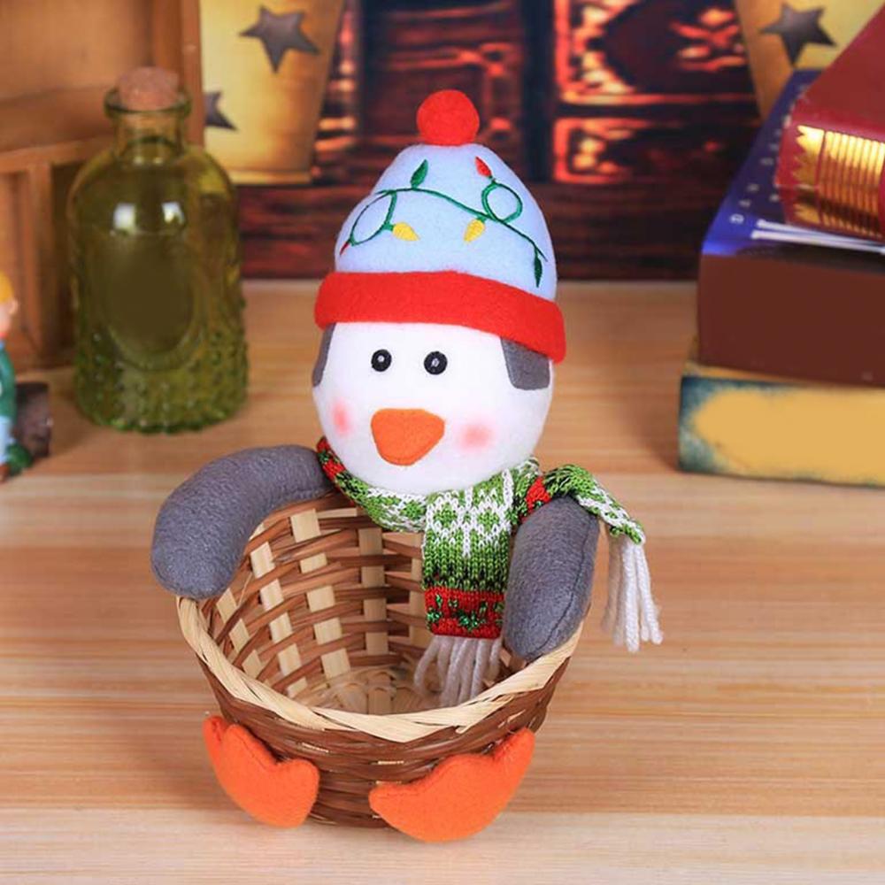 Santa Claus Snowman Candy Storage Bamboo Basket Christmas Gift Desktop Ornament Woven Handmade Bamboo Basket Snacks Restaurant