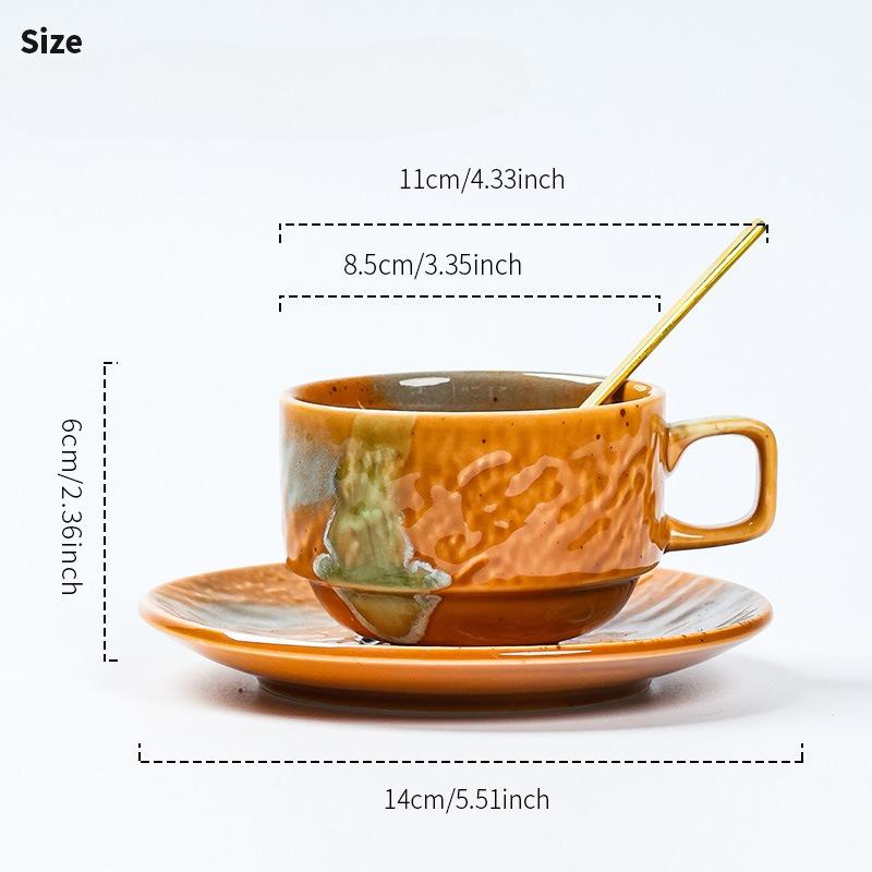 Ceramic coffee cup and dish set, latte latte, afternoon tea cup, vintage coarse ceramic cup 160ml коричневый