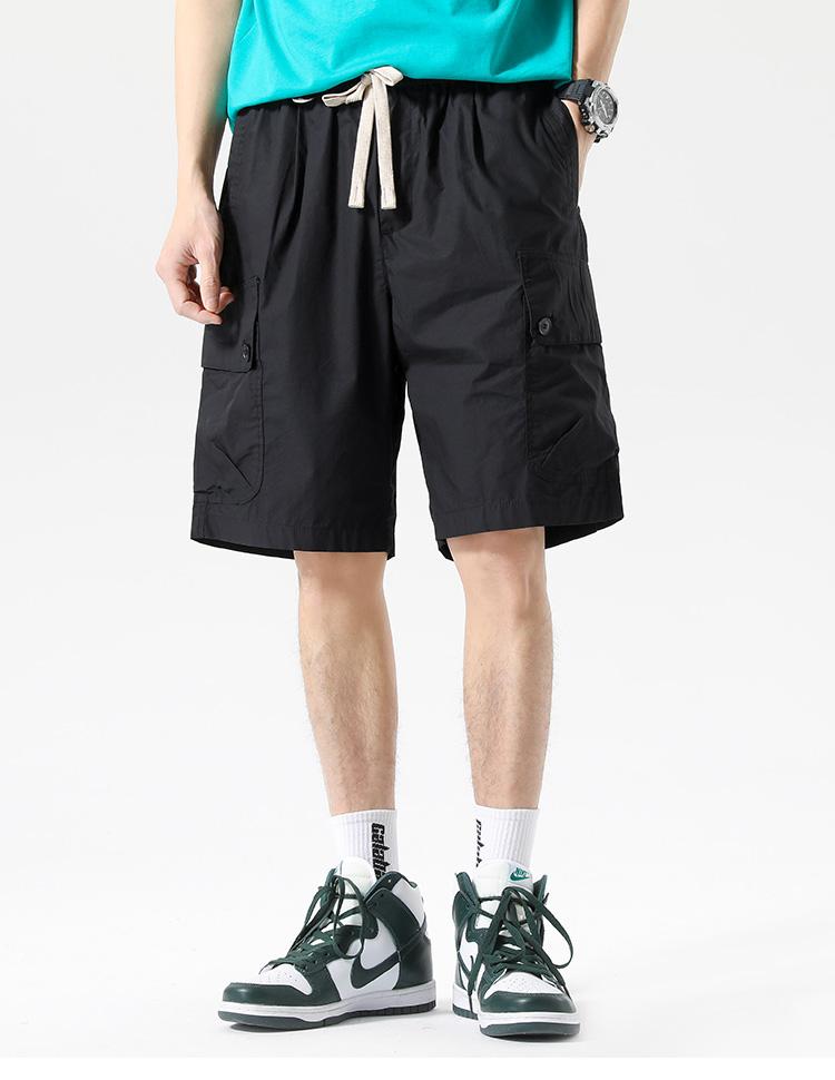 Cool combed cotton summer thin shorts men's loose mid length straight leg workwear cropped pants
