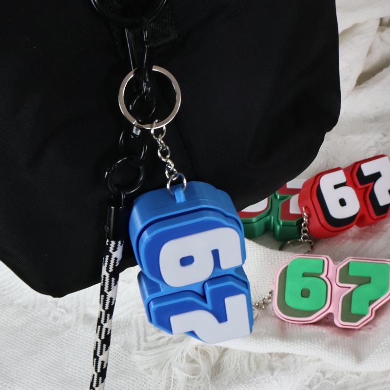 Number 67 Fidget Toy Keychain Stress Relief Bright Durable Mini Portable for Kids Birthday Party Favors Bag Pendant