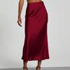 Gonne lunghe eleganti in raso estive da donna, tinta unita, vita alta, moda Faldas