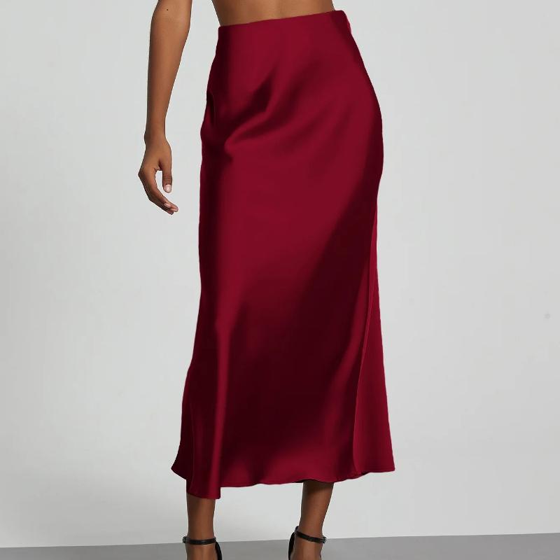 Gonne lunghe eleganti in raso estive da donna, tinta unita, vita alta, moda Faldas
