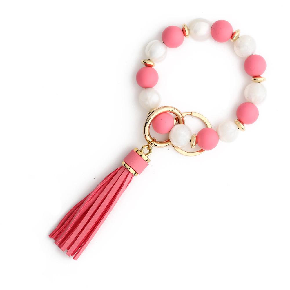 2024 Silicone Bead Bracelet & Keychain with Tassel – Anti-lost Wooden Bead Women s Accessory Silicone Bead Bracelet 8cm with Tassel