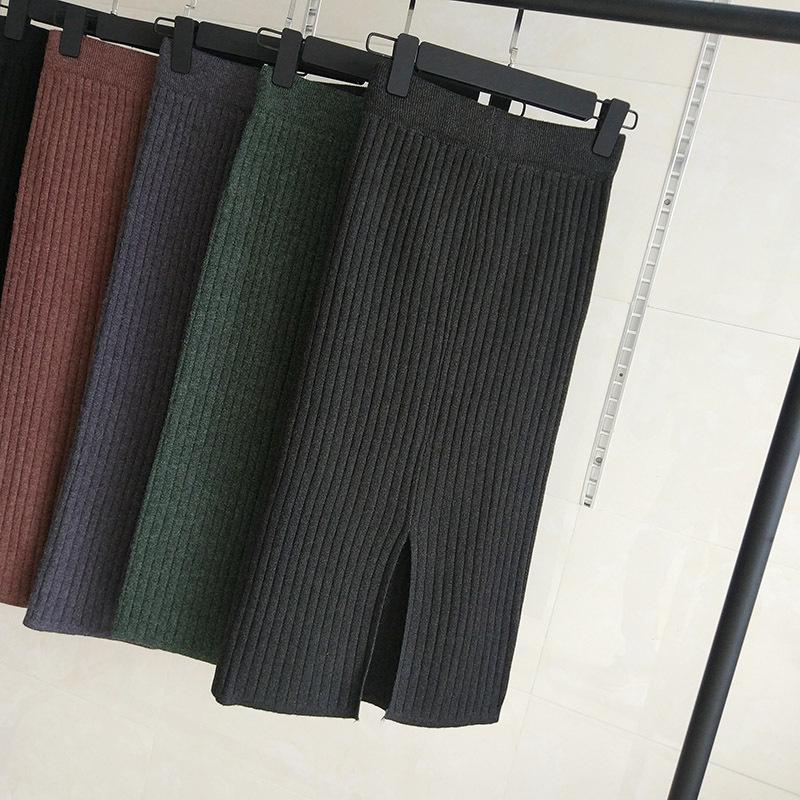 High-Waisted Knit Bodycon Skirt for Autumn/Winter 2025 - European & American Style, Mid-Length with Slit.