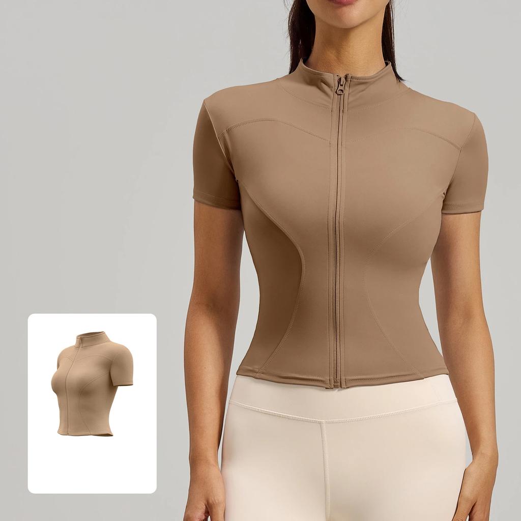 Summer New High Elastic Yoga Clothing Women Jacket Tight Running Naked Fitness Sports Top Short Sleeved Female