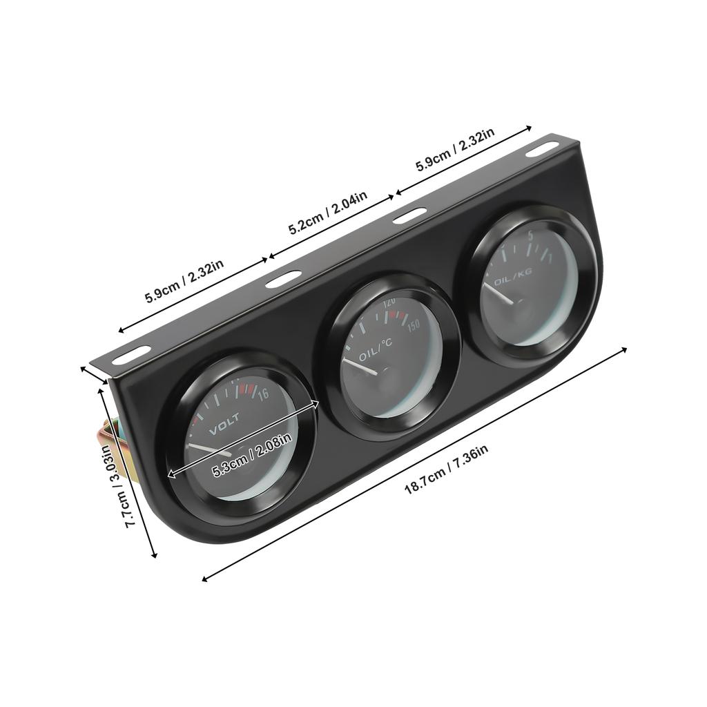 5.2cm 3-in-1 Car Gauge Voltmeter, Oil Temperature Gauge, Oil Pressure Gauge Set Universal for 12V Automobile, Black
