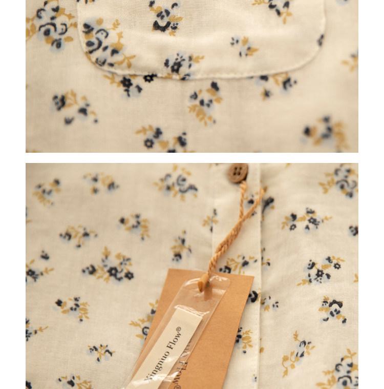 Spring Yuanbao Collar Floral Print Double Layer Gauze Cotton Shirt - Women's Loose Cotton Linen Style