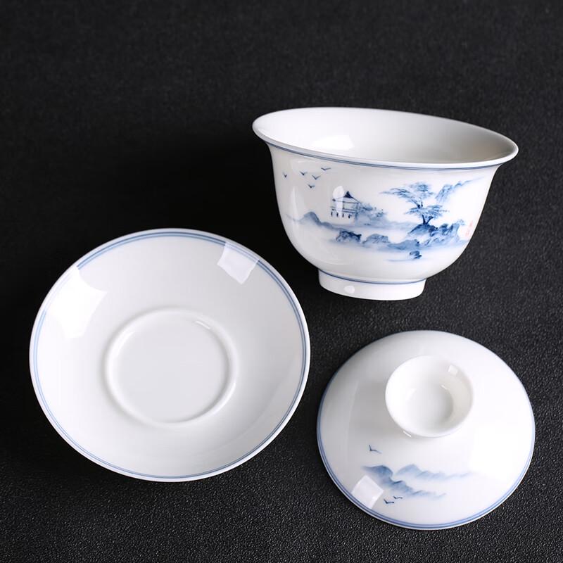 MULTIPOTENT Hand-painted Blue & White Porcelain Sancai Gaiwan