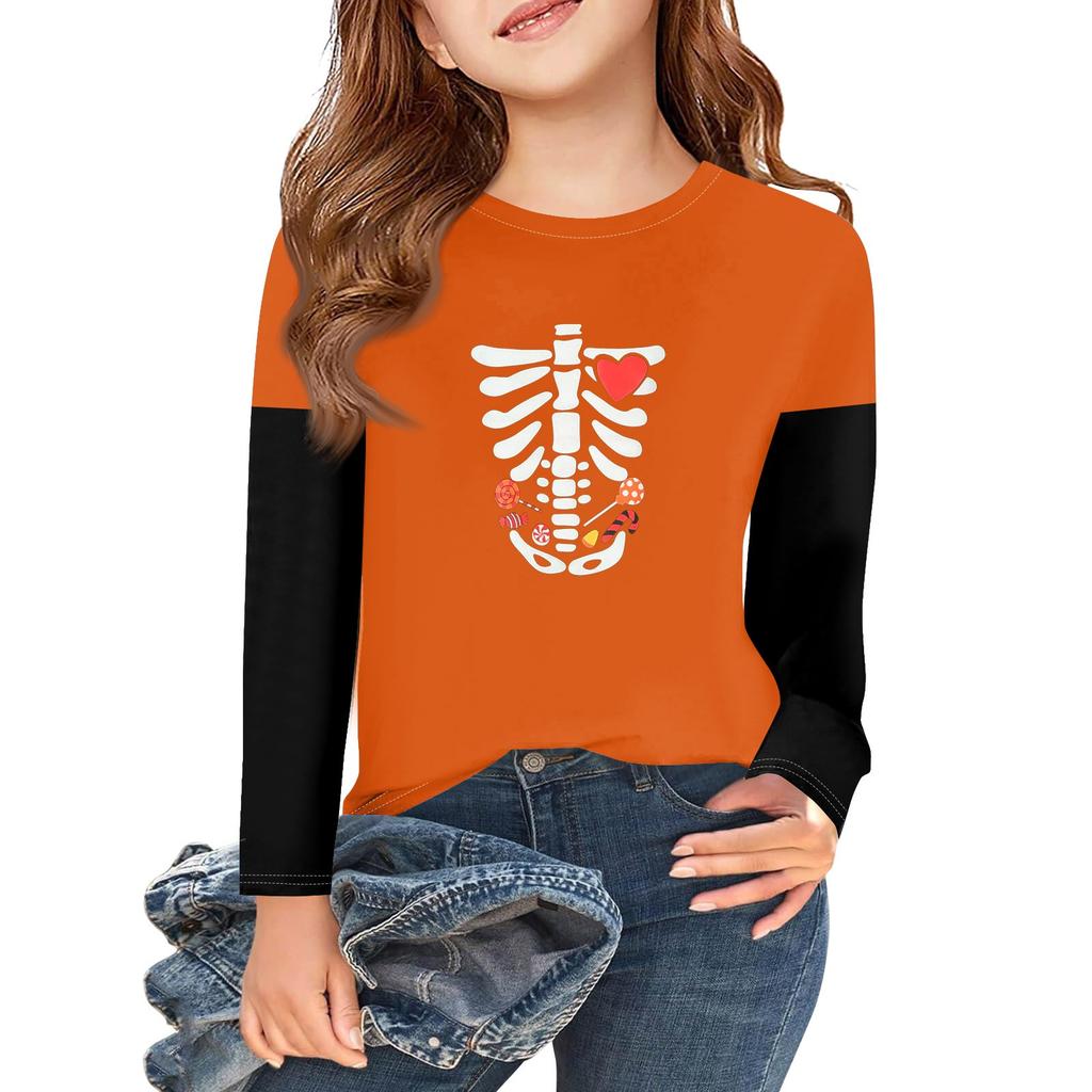Girls Long Sleeve Halloween Day T Shirts Kids Fall Tops Crewneck Basic Tees 2-11Y