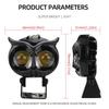 2PCS Dual Color Motorcycle Headlight Owl Design 4 Modes Auxiliary Spotlights Motorbike Scooter Fog Lamp Running Lights