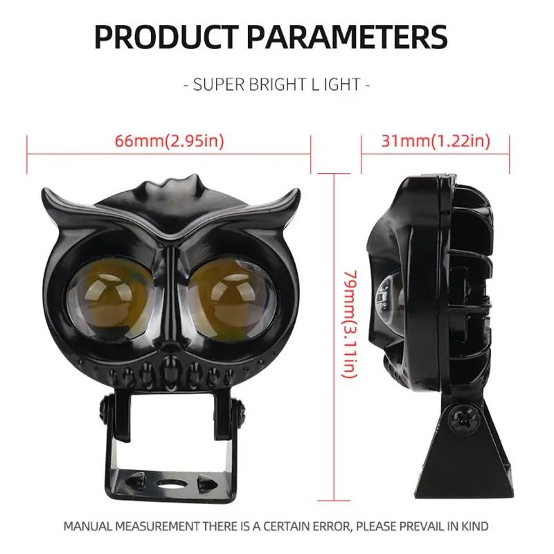 2PCS Dual Color Motorcycle Headlight Owl Design 4 Modes Auxiliary Spotlights Motorbike Scooter Fog Lamp Running Lights