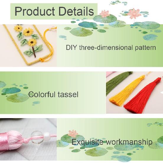 Embroidery Bookmark with Cute Patterns,Transparent Organza Bookmark,Embroidery Kit Christmas Gift for Adults Kids(chrysanthemum,1 pack)