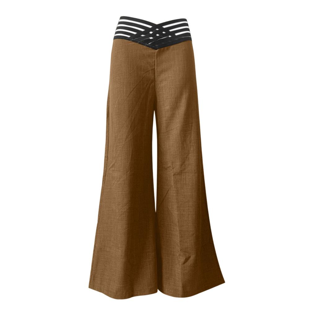 Women's Hollow Belt Trousers Temperament  Flared Trousers High Waist Casual Wide Leg Pants